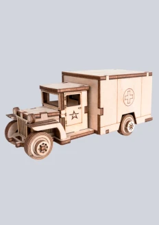 Игрушка-конструктор из дерева советский грузовик медицинский «ЗИС-5» 34 детали - 