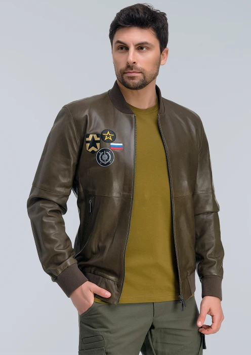 Купить куртка-бомбер кожаная «рвсн» коричневый-хаки в интернет-магазине ArmRus по выгодной цене. - изображение 4