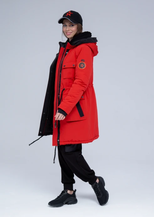 Купить куртка утепленная женская (натуральный мех енота) красная в Москве с доставкой по РФ - изображение 27