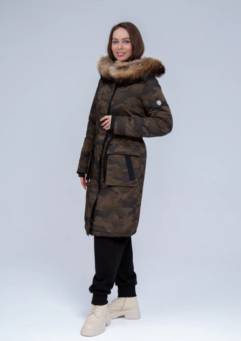 Купить куртка утепленная женская (натуральный мех енота) хаки камуфляж в Москве с доставкой по РФ - изображение 20