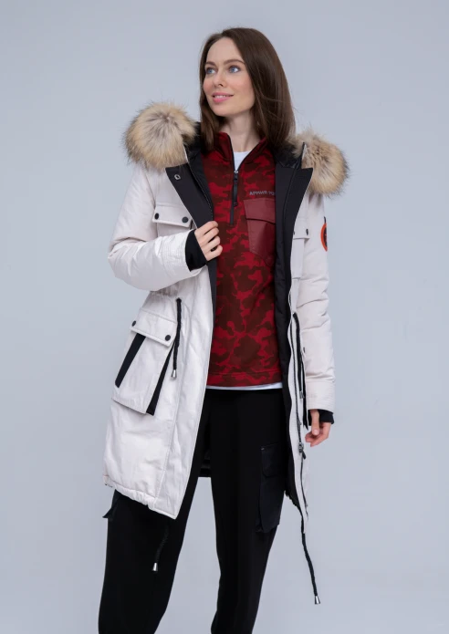 Купить куртка утепленная женская (натуральный мех енота) белая в Москве с доставкой по РФ - изображение 5