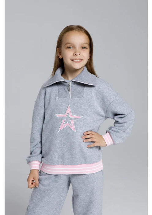 Купить костюм спортивный (толстовка+брюки) для девочек «звезда» серый меланж в интернет-магазине ArmRus по выгодной цене. - изображение 3