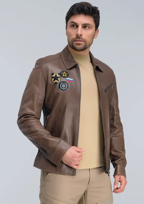Купить куртка пилот кожаная «рвсн» бежевая в интернет-магазине ArmRus по выгодной цене. - изображение 4